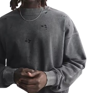 Nouvelle Mode Boxy Fit Vintage Pull Sweatshirts 400Gsm French Terry Crewneck Distressed Sweatshirt Acid Wash streetwear unisexe - Product Image 3