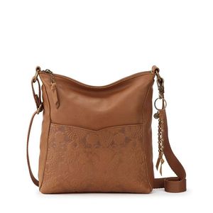 Borsa a Tracolla Sak Lucia Marrone con Motivi Floreali in Rilievo, Colore Tabacco, Taglia Unica con Decorazione Ricamata - Product Image 1