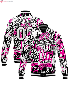 Blousons de baseball varsity pour hommes, grande taille, 100% coton, antibactériens, avec logo personnalisé, col montant et patch brodé sur le devant - Product Image 3