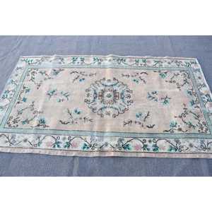 Alfombra Vintage de Lana con Diseño a Cuadros Azul Turco, 3.8x6.7 pies - Product Image 4