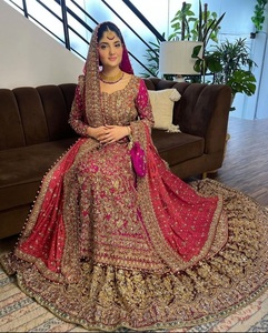 TRABAJO DE BORDADO EN ANARKALI DE NOVIA CON VESTIDO LEHENGA Adornado CON CUENTAS DE CRISTAL, PIEDRA, DABKA work @ 2024 - Product Image 1
