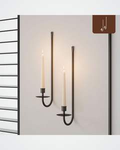 Aesthetic Matte Black Iron Wall Mounted Taper <b>Candle</b> <b>Sconce</b> Holder Stand For Luxury High End Homes Hotel Wedding Wholesale - Product Image 4