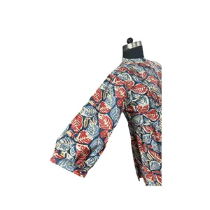 Indian Hand <b>Block</b> <b>Printed</b> Short Dress Beautiful Boho Style with Elastic Waist Mandarin Collar Size 5XL Washable for Office Club - Product Image 4