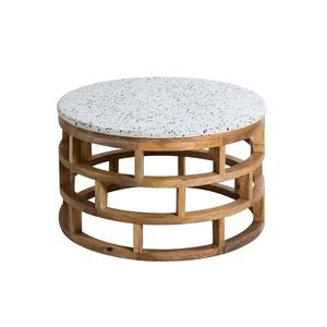 2026 New Design Modern Oval Coffee <b>Table</b> in Solid Mango Wood and Terrazzo Marble for Home Furniture - Product Image 2