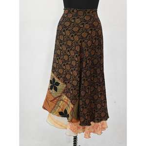 Jupe réversible, jupe portefeuille en soie de Style Boho, jupe Vintage, robe Maxi femme, jupe portefeuille décontractée, jupe à imprimé floral - Product Image 1