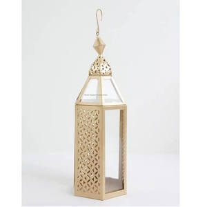 Festivals et décoration de la maison sol et suspension lanterne marocaine en métal fini or lanternes à bougie en verre transparent - Product Image 2