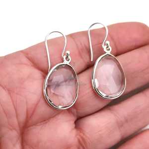 Pendientes de Plata de Ley 925 con Cuarzo Transparente en Forma de Gota de Agua, Joyería Hecha a Mano, Diseño a Cuadros Natural, Hipoalergénicos para Mujer - Product Image 1