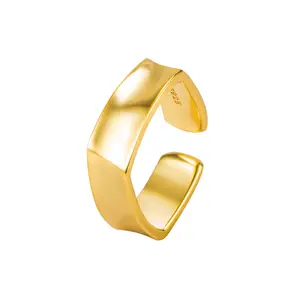 Laodun Cincin Perak Murni S925 Desain Asli Minimalis Persegi Pola Cincin Jari Berlapis Emas untuk Wanita