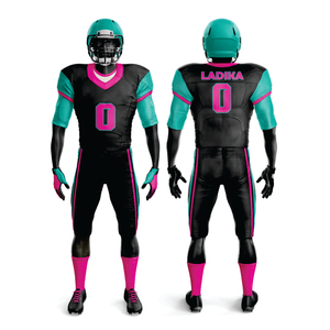 Uniforme de fútbol americano sublimado de poliéster 100% personalizado para hombres, equipo de sarga transpirable de aparejos verdes del Mar Negro, Parte delantera corta - Product Image 1