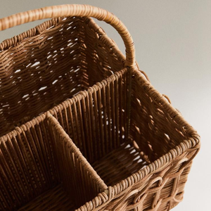 Panier de rangement tissé en rotin fait main avec poignée organisateur multi-compartiments pour Table à manger cuisine pique-nique décor à la maison - Product Image 3