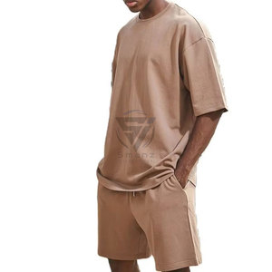 Ensemble deux pièces décontracté d'été en satin respirant brodé, t-shirt et short amples personnalisés pour homme - Product Image 2