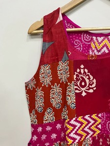 Colorido Patchwork Maxi vestido para mujer Casual verano largo Midi cuello tamaño libre estilo indio ropa Casual - Product Image 3