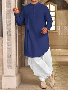 เสื้อคลุมคัฟตันผ้าฝ้ายไซส์ใหญ่สำหรับผู้ชาย แขนยาว สวมใส่สบาย สไตล์มุสลิม ทรงหลวม สีพื้น เหมาะสำหรับงานแต่งงานแบบดั้งเดิมของเอเชียและงานปาร์ตี้ - Product Image 4