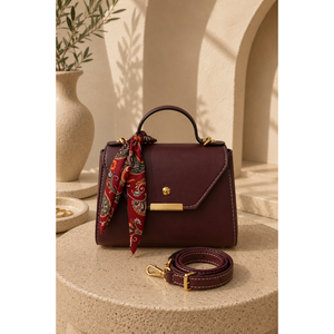 Sac à main et à bandoulière bordeaux avec détail écharpe – Accessoires vestimentaires tendance - Product Image 1