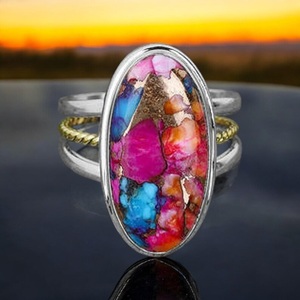 Bague Kingman Rose Dahlia Turquoise en argent sterling 925, bijoux en pierres précieuses faits à la main, cadeau pour elle - Product Image 1