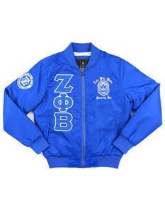 Top Trendy <b>Women</b> Sorority Bomber <b>Jackets</b> Quilted Finished Zip Wholesale Silk Satin Zeta Phi Beta Embroidery Patches Zipper - Product Image 5