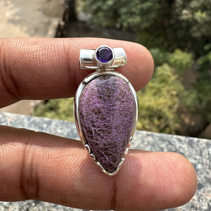 Wholesale Handmade Bohemian Teardrop Purpurite Amethyst <b>Pendant</b> | Natural Gemstone <b>Necklace</b> | Solid 925 Sterling Party Gift - Product Image 1