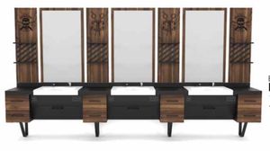 Estación de espejo de madera de diseño moderno de lujo, nuevo modelo de unidad de peluquero con silla de salón, muebles de pedicura para peluquerías al aire libre - Product Image 2