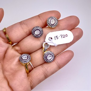 Ensemble de bijoux en argent sterling 925 plaqué or avec bague en diamant Polki, bijoux de mariage, cadeau - Product Image 2