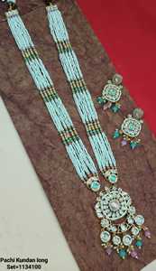 Fancy indio largo Motipearl colgante Mala Drop & Kundan tradicional tono dorado perla colgante collar pendiente conjunto mujeres y niñas - Product Image 3