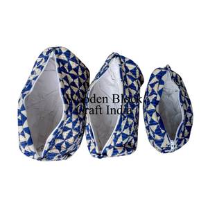 Indian Handmade 3 Pieces Set Quilted Cosmetic Kit Toiletry Pouch Best Quality Floral Block Printed Wholesale Cotton <b>Makeup</b> <b>Bag</b> - Product Image 4