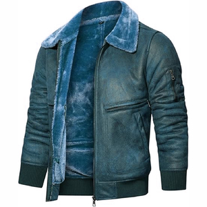Veste en cuir pour homme, mode décontractée d'hiver, vente chaude, style motard, col montant, logo sur le devant, imperméable, coupe-vent, écologique - Product Image 4