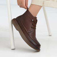 [JSHOE] Sepatu Boots Wanita Kulit Sapi Asli dengan Tali, Lapisan Bulu, Ritsleting Samping, Sol Anti-Selip, Nyaman untuk Musim Dingin