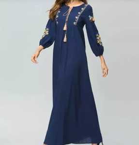 2022 dernière robe mexicaine pour les femmes décontracté col rond manches 3/4 brodé à la main motif solide Style doux robe de soirée - Product Image 4