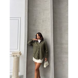 Chemise à manches longues en daim kaki uni pour homme TOPSHOW, vente en gros, pour un usage décontracté et professionnel - Product Image 3