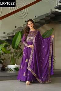 Las últimas mujeres usan Chinnon con lentejuelas Multi y cuentas bordadas trabajo Anarkali vestidos de manga larga para función de boda - Product Image 3
