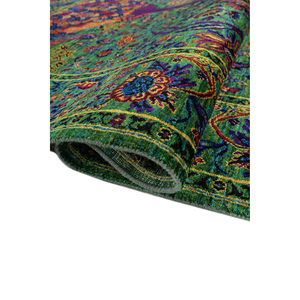 AKPS-13019 Alfombra Moderna de Seda Anudada a Mano con Diseño Floral Verde, Alfombra Rectangular de Viscosa, Poliéster y Nailon para el Hogar, con Técnicas de Tufting y Estampado - Product Image 2