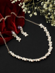 Alex Jewelry Trendy Floral Designer Gargantilla Collar Set Cadena de eslabones chapada en oro con perlas Diamantes Estilo clásico para regalo - Product Image 2