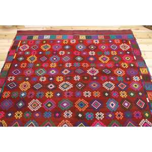 Alfombra Turca Vintage de 5.9x9.3 pies, Alfombra a Cuadros Roja - Product Image 3