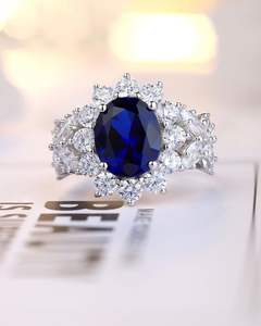 Anillo de Compromiso y Matrimonio de Plata de Ley Vintage Hecho a Mano con Zafiro Azul Natural, Vendedor Indio - Product Image 2