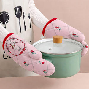 Gants de cuisine en toile de coton résistants à la chaleur, avec impression de logo personnalisé, gants de four à micro-ondes en coton - Product Image 1