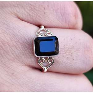 <b>Emerald</b> Cut Black Onyx <b>Ring</b> Handmade Boho Statement Sterling <b>Silver</b> <b>Ring</b> Platinum Jewelry Perfect Birthday Gift for Her - Product Image 1