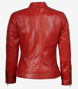 Chaquetas de Cuero PU Rojas para Mujer, Estilo Motero, Cuello Alto, Transpirables, Venta al Por Mayor, Invierno 2025 - Product Image 6