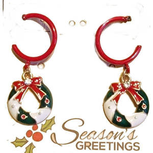 Boucles d'oreilles pendantes en forme de couronne de Noël, accessoires élégants pour tenues festives - Product Image 2