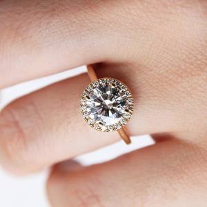 8mm Round Cut Moissanite Engagement <b>Ring</b> | Halo Solitaire Bridal Wedding <b>Ring</b> | Yellow Gold or Silver Anniversary Promise <b>Ring</b> - Product Image 4