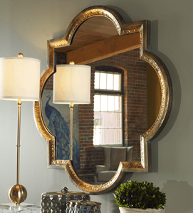 Luxury Quatrefoil <strong>Mirror</strong> Antique Gold Frame Statement <strong>Moroccan</strong> <strong>Style</strong> Wall <strong>Mirror</strong> for Bedroom Vanity Interior Design - Product Image 2