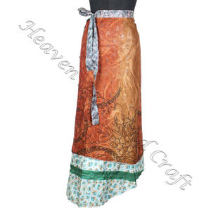 Designer chic jupes longues en soie 2 couches réversibles soie magique Saris Wrap jupe longue soie magique longue Sari jupe portefeuille fantaisie - Product Image 5