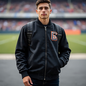 Écussons brodés en chenille vintage personnalisés, vestes universitaires pour hommes, streetwear, veste universitaire à col rond pour hommes - Product Image 1