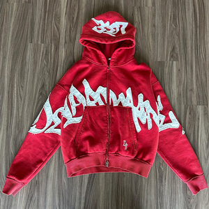 Sudadera con capucha personalizada para hombre, Sudadera con capucha cortada y cosida, lavado ácido, apliques de gran tamaño, Patchwork, Boxy Fit, Sudadera con capucha desgastada para hombre - Product Image 6