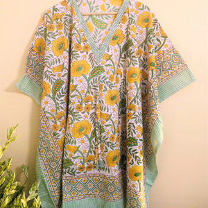 100% coton naturel fait à la main femmes caftan motif Floral bloc imprimé été couvertures avec jupe pour la plage ou la nuit porter - Product Image 1