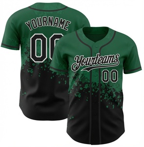 Maillot de baseball personnalisé vert et noir pour vos équipes, impression sublimée, polyester respirant, unisexe adulte, manches courtes, coupe classique - Product Image 1