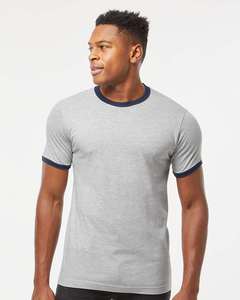 Next Level - Cotton Ringer Tee Athletic Short Sleeve Sport <b>Shirt</b> Heather Grey/ Navy unisex adult Ringer <b>Shirt</b> for Men - Product Image 1