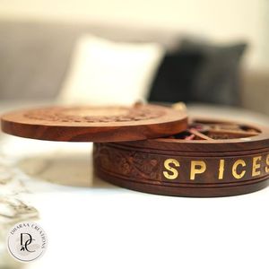 Boîte à épices de table en bois naturel imprimé de qualité supérieure avec compartiments séparés pour épices et fruits secs - Product Image 3