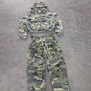 ชุดเซ็ตเสื้อฮู้ดซิปและกางเกงคาร์โก้ผ้าฟลีซเนื้อนุ่ม ระบายอากาศได้ดี ผลิตจากผ้าฝ้าย 100% ทรงปกติ สไตล์สตรีทแวร์ สำหรับผู้ชาย - Product Image 4