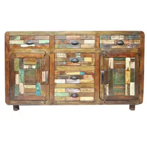 Alta calidad rústica madera antigua vintage antiguo estilo Jodhpur acento muebles buffet gabinete de almacenamiento moderno comedor aparador