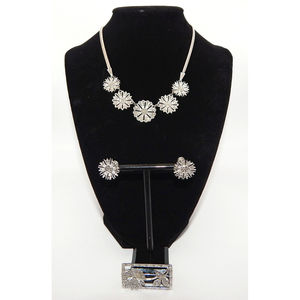 Set di gioielli Vintage .925 in argento Sterling e Marcasite include orecchini a girocollo - Product Image 3